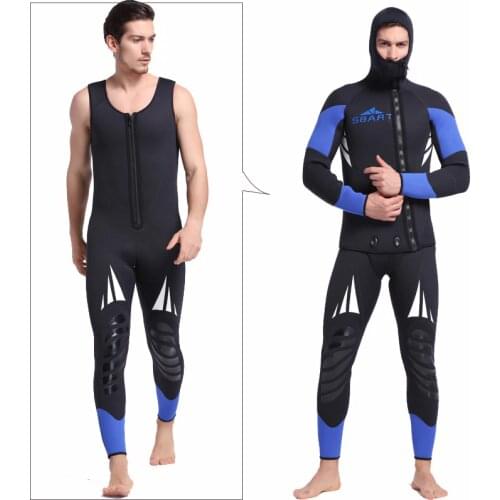 Man Freediving Spearfishing Premium Neoprene Wetsuit Mens 5mm 2-Piece Wetsuit Black Blue Full Body Diving Suit Wet Suit