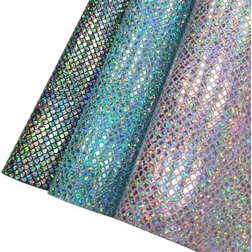 135x30CM Holographic Embossed Shiny PU Soft Thin Faux Leather Fabric Roll for Making Shoe Bag Decoration Craft Keychain Cases