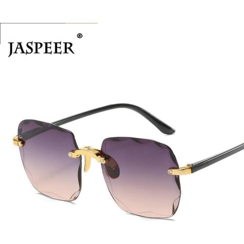 JASPEER Classical Rimless Sunglasses Women Retro Rectangle Sun Glasses Gradient UV400 Vintage Shades Fashion Eyewear