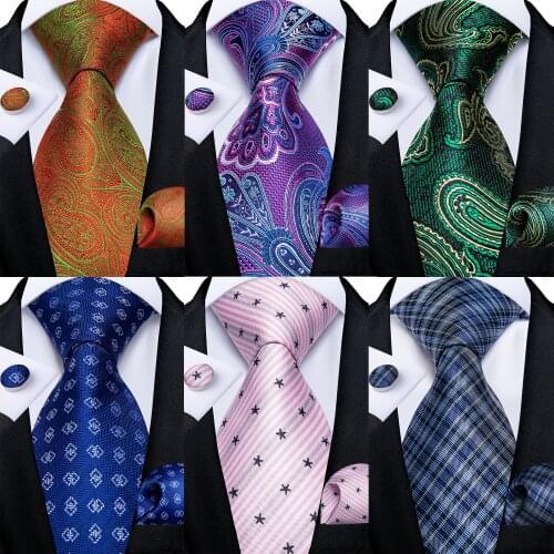 Classic Paisley Striped Plaid Mens Ties 8cm Silk Jucquard Business Wedding Neck Tie Handkerchief Set Cravat Ties Gifts DiBanGu