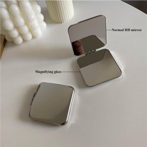 Mini Pocket Square Compact Mirror Full Stainless Steel Cosmetic Handbag Makeup Magnifying Mirror for Women