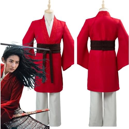 Movie Mulan 2020 Costume Princess Hua Mulan Cosplay Red Fancy Dress Chinese Han Fu Kids/Children Halloween Carnival Outfit