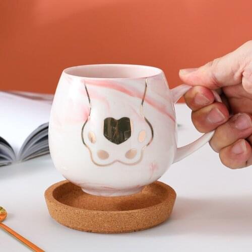 450ml Marbled Cats Claw Ceramic Coffee Mug With Silicone Lid Spoon Household Breakfast Tea Cup Microwaveable Milk Mug