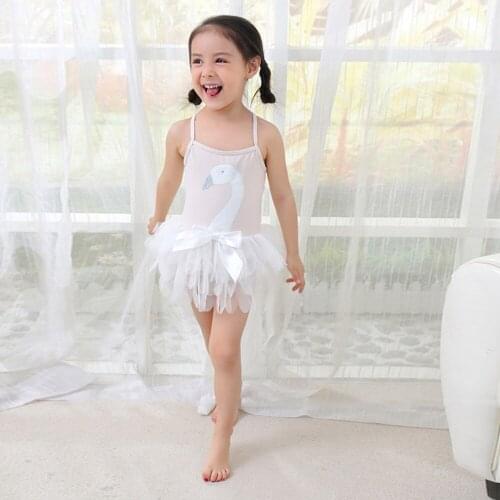 Summer Children Swimsuit Girls Swan One-Piece Swimsuit Mesh Skirt Hot Spring Swimsuit Sling Swimsuit 2-Piece Set