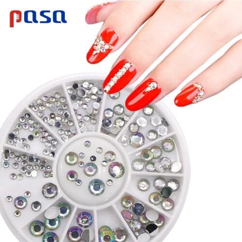 Nail Art Wheel Tips Crystal Glitter Rhinestone 3D Nail Art Decoration white AB Color Acrylic Diamond Drill Nail decorations