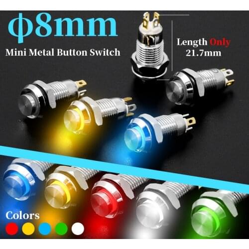 1Pcs 8mm Metal Push Button with LED Indicator Self-reset Momentary Self-locking Latching Switch 4pins High Head 3v5v12v24v220v