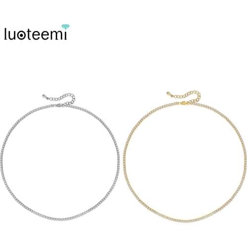 LUOTEEMI Teenis K-Pop Fashion Necklace Two Colors Cuban Link Chain 2mm Round Cubic Zircons Men Necklace 2021 New Arrival Regalo