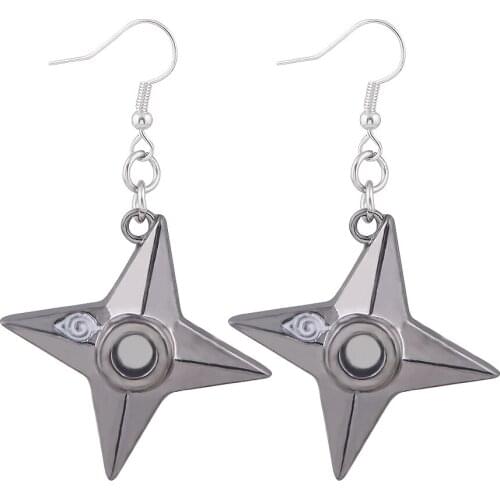 Fashion Anime Cartoon Drop Earrings Kunai Shuriken Dart Weapon Konoha Black Japan Ninja Cosplay Jewelry Wholesale