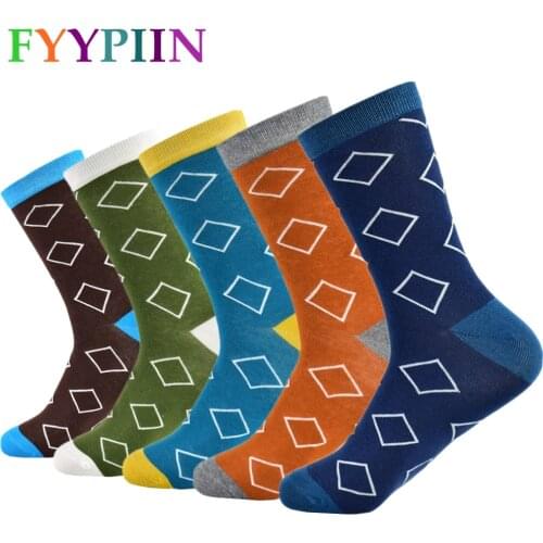 Casual Special Offer Standard Mens Socks 2019 Men Socks In The Diamond Lattice New Trend Of Cotton Happy Fashion Mens