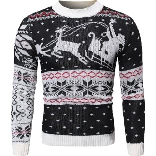 Men Causal O Neck Deer Printed Sweater Autumn Winter Christmas Pullover Knitted Jumper Sweaters Slim Fit Male Clothes