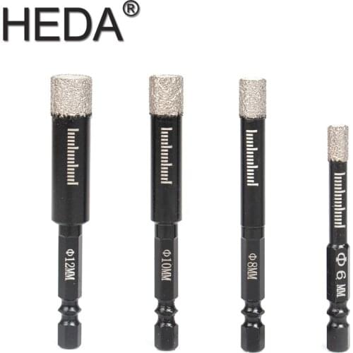 6mm/8mm/10mm/12mm 4Pcs Hex Shank Vaccum Brazed Diamond Dry Drill Bits Set Hand Tools For Cutting Marble Glass Ceramic Tile