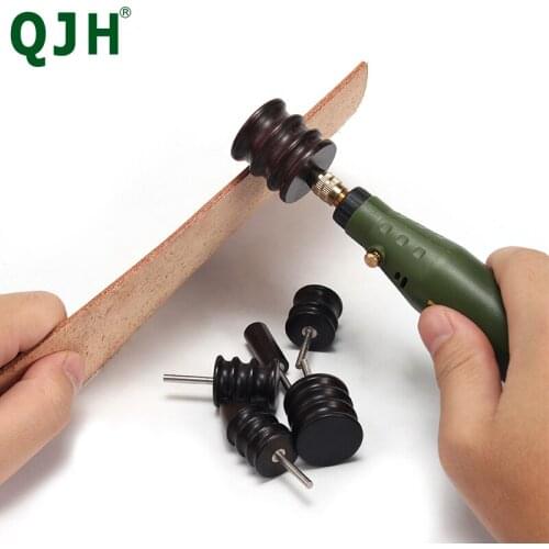 Black Ebony Leather Polishing Stick Set,Round Edge Trimming Leather Tool Flat/Pointed Electric Grinding Head Leather Accessories