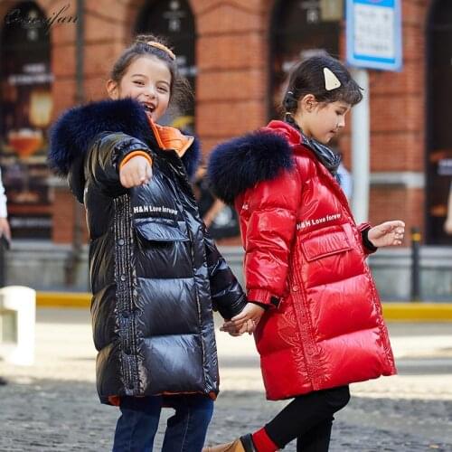 2021 New Girls Duck Down Windproof and Rainproof Thick Warm Long Leather Down Padded Jacket Coat