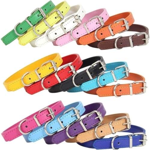 Wholesale Price 16 Colors PU Leather Dog Collar Soft Solid Adjustable Cat Neck Strap Puppy Collars for Small Medium Large Dogs