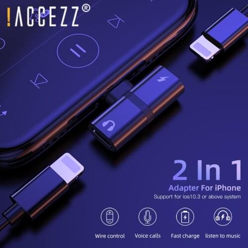 !ACCEZZ Mobile Phone Adapter For iphone X 8 7 XS MAX XR Dual Lighting AUX Splitter Earphone Audio Fast Charge Listening Adapter