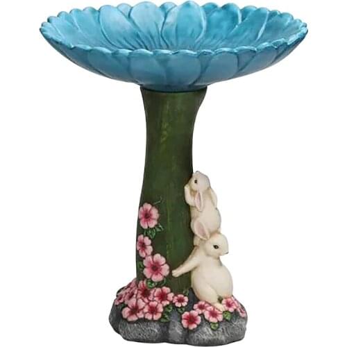68UE Bunny Bird Bath Bird Feeder Resin Garden Statue Sculpture Birdfeeder Ornament for Outdoor Garden Patio Decoration