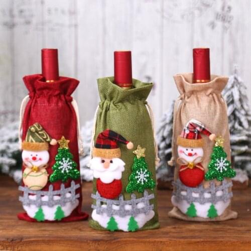 Christmas Day Decorations Christmas Linen Wine Bottle Set Cute Doll Champagne Wine Bottle Table Decoration