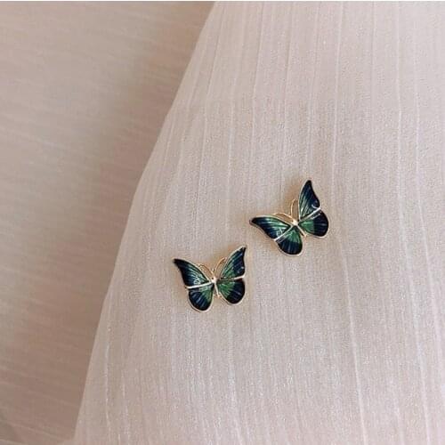Earrings For Women Green Butterfly Stud Earrings Party Gift Korean Fashion Jewelry Accessories Wholesale