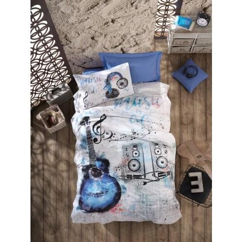 Turkey Single Young Boxer Cotton Duvet Sets, Bed Sheets, Pillow Cases, Childrens Room,Bed Linen, Girls&Boys, 100% Cotton Guıtar