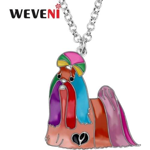 WEVENI Enamel Alloy Chinese Shih Tzu Dog Pendant Chain Choker Fashion Animal Jewelry Necklace For Women Girls Gift Decoration