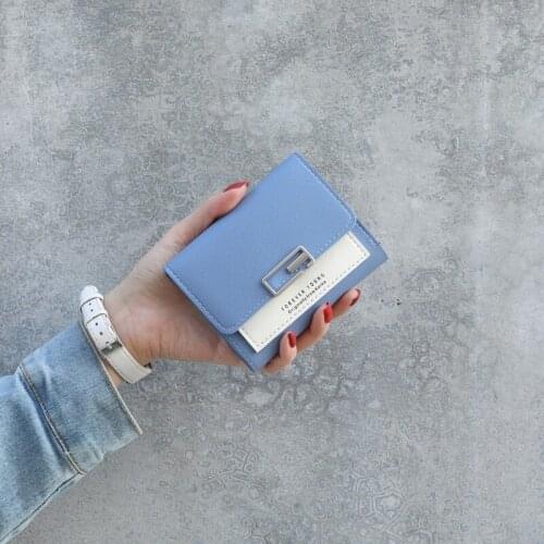 Women Wallets Short Fashion Metal Buckle Three Fold Female Letter Leather Zipper Coin Purses Ladies Card Holder Mini Clutch Bag