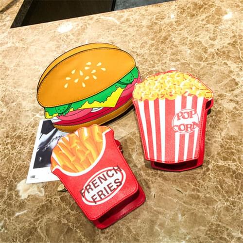 Women Fashion personality bag female mobile phone bag french fries hamburger shoulder bag girl creative funny chain bag