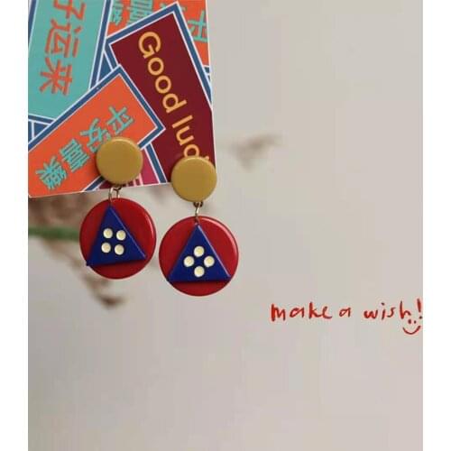 Spring/summer new Korean retro geometric triangle contrast color earrings simple and personalized design ear jewelry female