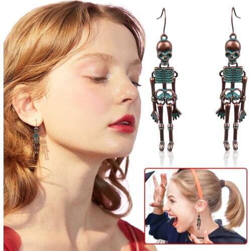 2021 New Punk Style Halloween Vintage Skeleton Skull Dangle Earrings For Women Jewelry Party Gifts Aretes De Mujer Modernos