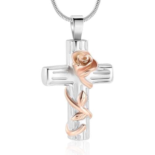 Cremation Jewelry for Ashes Rose Flower Cross Memorial Urn Necklace Ashes Holder Keepsake Pendant Necklace for Women Girl