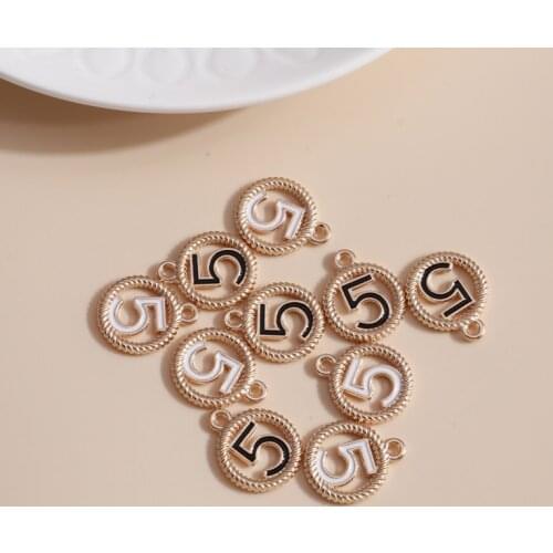 10pcs 16*19mm 2 Color Trendy Number 5 Charms DIY for Necklaces Pendants Earrings Making Enamel CIrcle Charms Jewelry Findings
