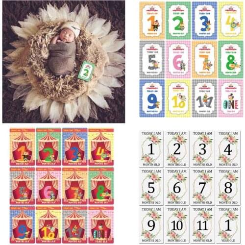 12 Pcs Month Card Baby Monthly Newborn Milestone Photo Sharing Cards Gift Set Funny Cartoon Photography Photo Cards Stickers