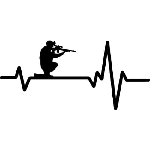 15*7CM Electrocardiogram On Shooting Soldier Graphic Gun Car Sticker Vinyl Decoration