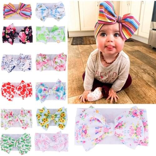 2019 Large 7inch Floral Print Bows Girls Headband Oversized Bowknot Headwrap Kids Cotton Adjustable Turban Headbands 24pc/lot