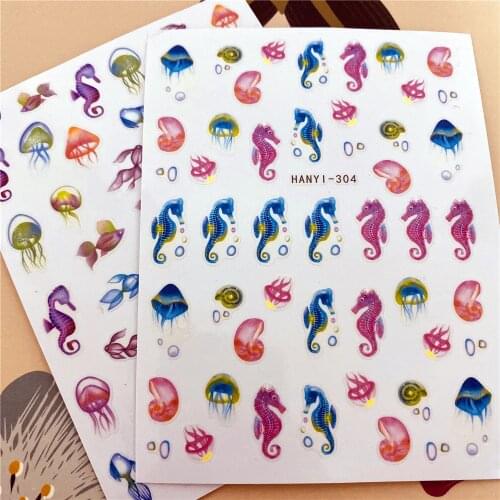 HANYI-304-305 fish Seahorse Jellyfish 3D Back glue Nail decal Nail sticker Nail decoration Nail art Nail ornament