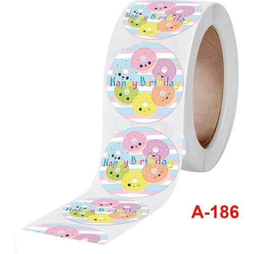 500pcs 1inch Donut Party Birthday Stickers Sweet Happy Birthday DIY Decoration Seal Label Stickers Party Favor Packing