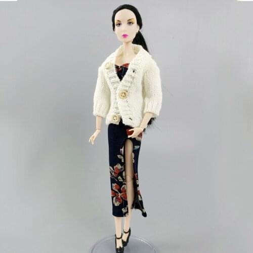 White Knitted Coat Winter Warm Sweater For Barbie Doll Clothes Outfits Tops 1/6 BJD Dollhouse Accessories Baby Kid DIY Toy