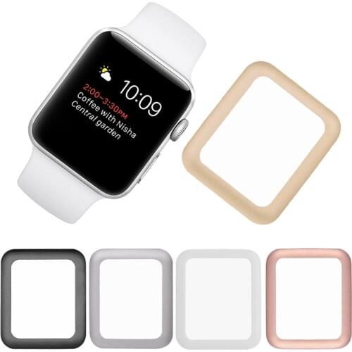 Besegad Aluminum Bumper Case Cover Tempered Glass Screen Protector Protective Film for Apple Watch Series 1 2 3 iWatch 38mm 42mm