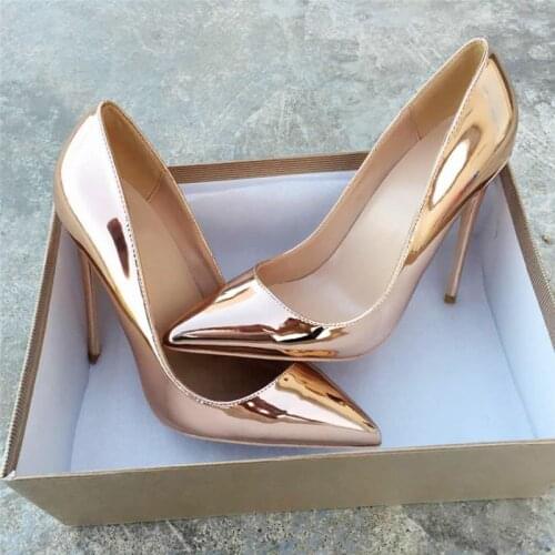 Champagne Gold Shoes Women 12cm High Heels Ladies Pumps Women Shoes Sexy Wedding Shoes Stiletto Plus Size 45 QP029 CHENSIR9