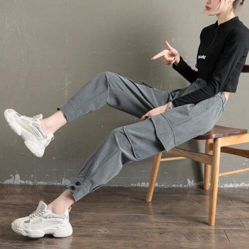 Fashion Cargo Pants Woman 2021 Spring Autumn Thin Slim High Waist Loose Suit Casual Sweatpants Women Vintage Streetwear