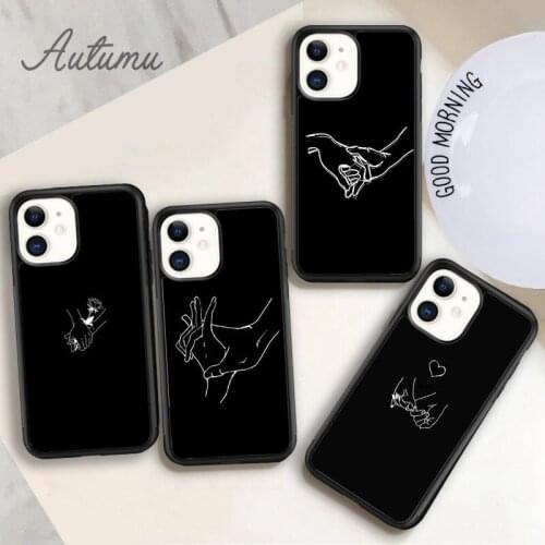 Minimalist line couple hand Phone Case for iPhone 11 12 Pro Max mini X XR XS SE 2020 5 6S 7 8 Plus Samsung S8 S9 S10 Cover shell