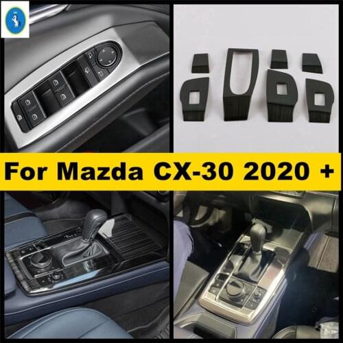 Black / Silver Interior Refit Kit Inner Door Armrest Window Lift Button / Gear Box Panel Cover Trim For Mazda CX-30 2020 2021