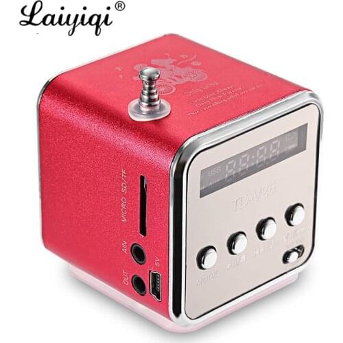 Laiyiqi hot Ultra Mini TDV26 Metal texture active subwoofer car aluminum alloy speaker Radio FM boombox caixa de som Loudspeaker