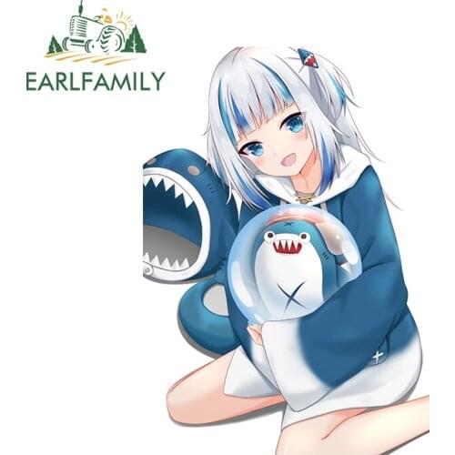 EARLFAMILY 13cm x 9.1cm for Gawr Gura Car Truck Decal Bumper Window Fashion 3D Funny Car Stickers Waterproof Vehicle Decal