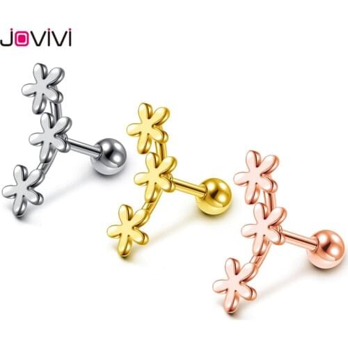 Jovivi Stainless Steel Stud Earring 16Ga Flower Ear Studs Helix Tragus Cartilage Earrings Fashion Women Girl Piercing Jewelry