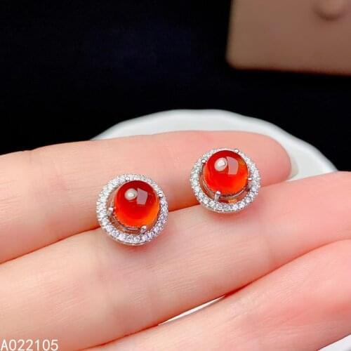KJJEAXCMY fine jewelry 925 sterling silver inlaid natural Penta garnet women vintage round Egg face gem earrings ear studs suppo