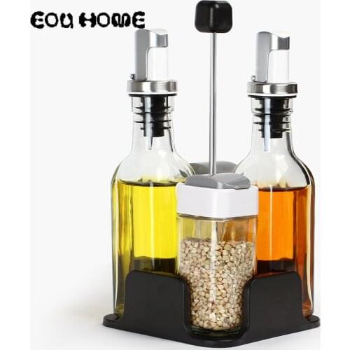 Creative Glass Condiment Storage Bottle Leak-proof Sauce Vinegar Oil Bottles Kitchen Salted Sugar Solid Seasoning Jar with Shelf