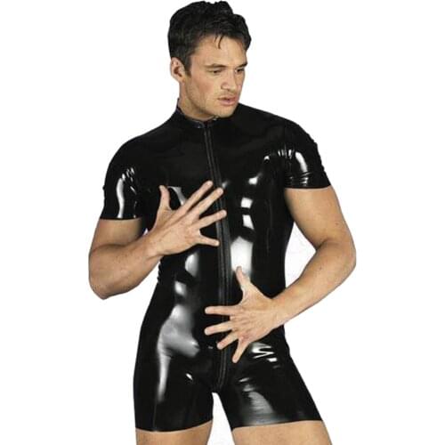 Sexy Men PVC Leather Leotard Zipper Boxer Clubwear Wrestling Jumpsuit Bodysuit Leather Zip Up Bodysuit Playsuit Catsuit Jumpsuit