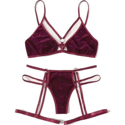 Top Fashion Hot Selling WomenS Gold Velvet Three-Point Bra With Garter Belt Sexy Suit Sexy Lingerie Sexy Underwear