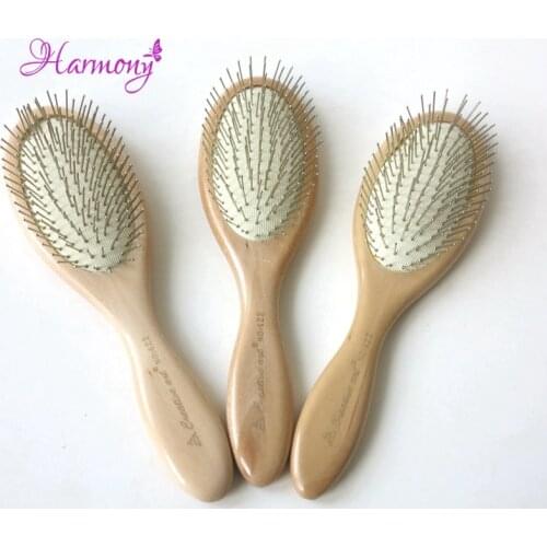 Harmony 20pcs/lot Varnish color wooden-handle human massage hair comb with steel teeth,Hair Extensions Brush for Salon Use