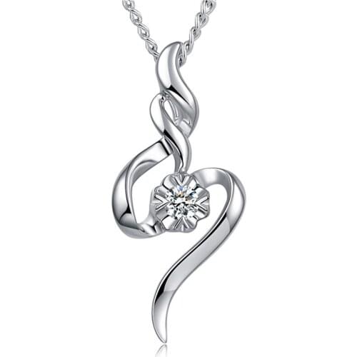 Fashion Lady Silver Plated Necklace Female Jewelry Vintage Crystal Heart Pendant Necklace For Women Valentines Day Gift